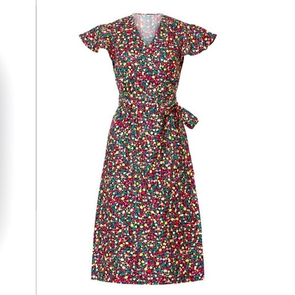 Draper James NWT Multi color floral linen wrap dress Sz 16 - Picture 3 of 10